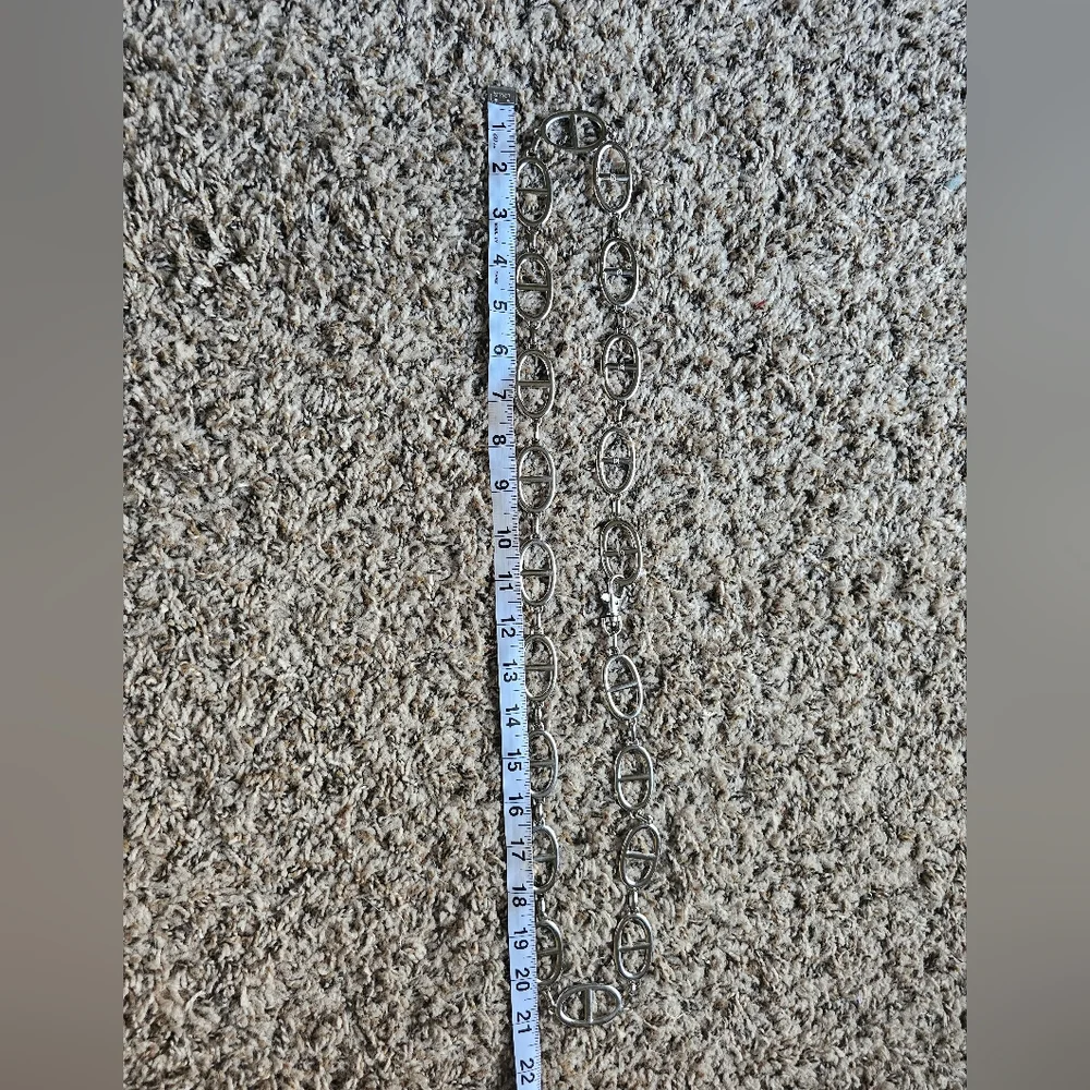 Michael Kors metal silver tone Y2K chain logo necklace‎ bag chain belt